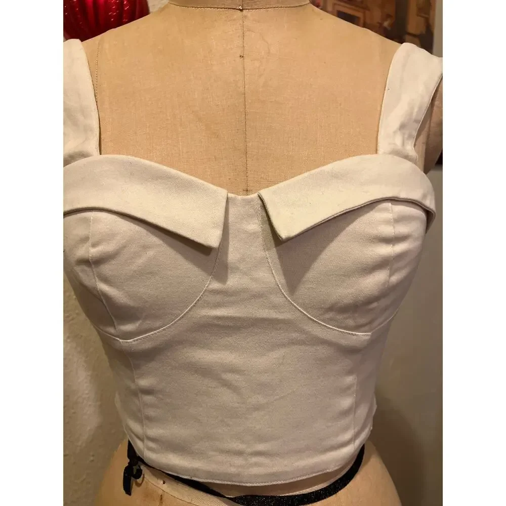Sandy & Sid Smocked Corset Sexy Crop Tank Top Crèam NWT Size S - Picture 2 of 8